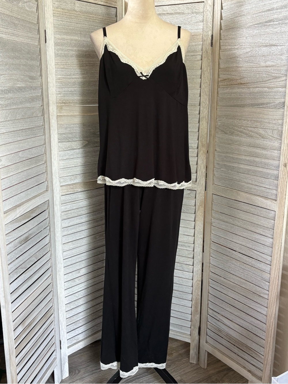 GEORGE Ultra Soft Modal Lace PJ/Loungewear Set Black&White Cream Lace , SZ 2X/LG
